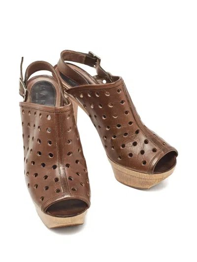 Pre-owned Marni 135mm Perforated Wood-platform Sandals