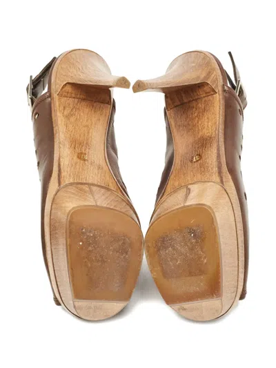 Pre-owned Marni 135mm Perforated Wood-platform Sandals