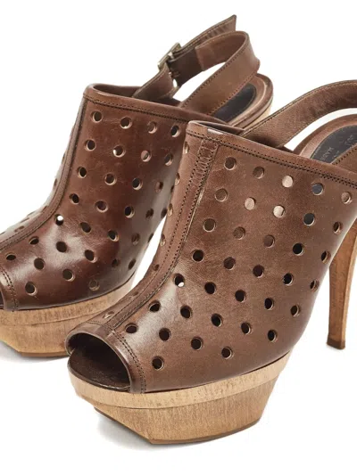 Pre-owned Marni 135mm Perforated Wood-platform Sandals