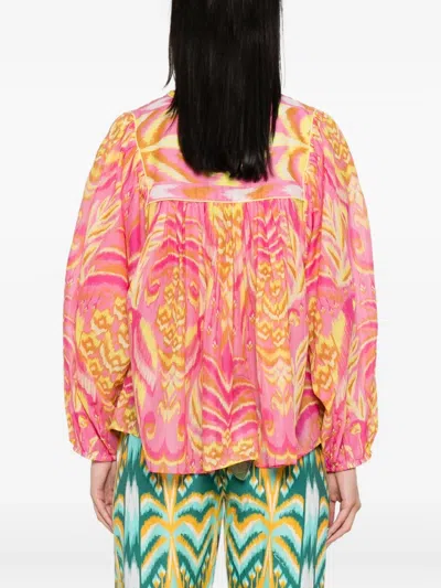 Farm Rio Pineapple Tapestry Tassel-neckline Patterned Top In Red