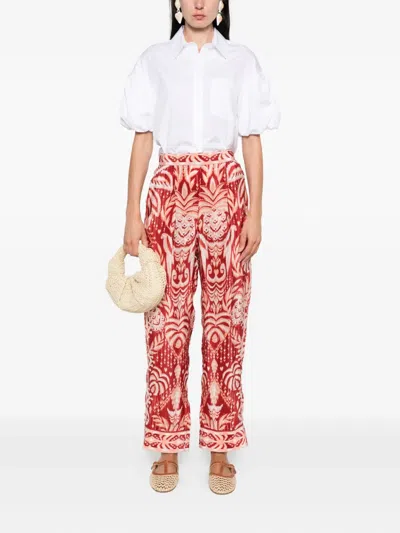 Farm Rio Tropical Tapestry Pleated Ikat Trousers In Multi
