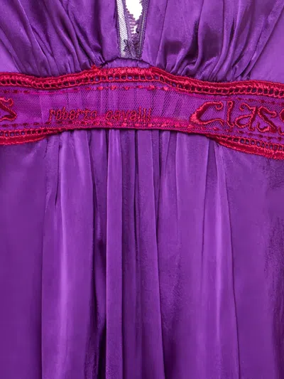Pre-owned Roberto Cavalli Vintage Sheer-sleeved Embroidered Dress In Purple