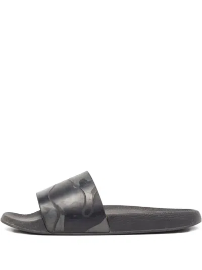 Pre-owned Valentino Garavani Camouflage-print Slides In Black