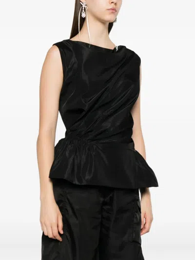 Simone Rocha Draped Peplum Top In Black