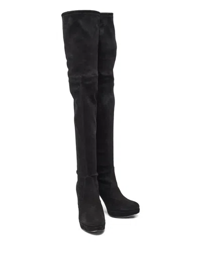 Pre-owned Stuart Weitzman 120mm Suede Platform Over-the-knee Boots