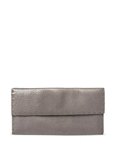 Pre-owned Fendi Leather Continental Wallet In Silver