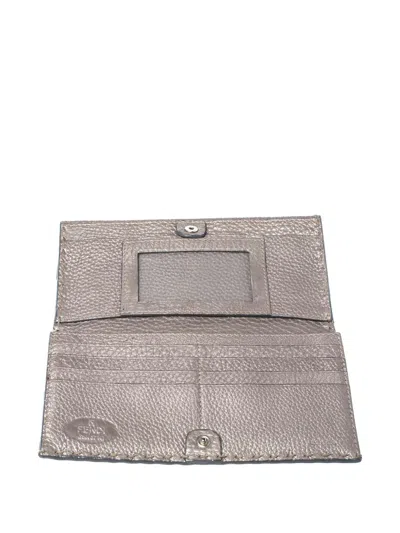 Pre-owned Fendi Leather Continental Wallet In Silver