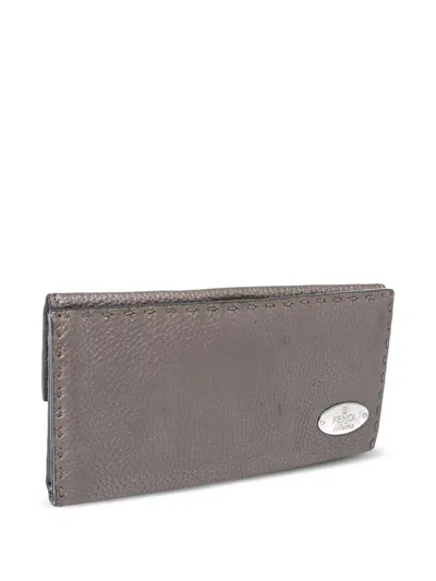 Pre-owned Fendi Leather Continental Wallet In Silver