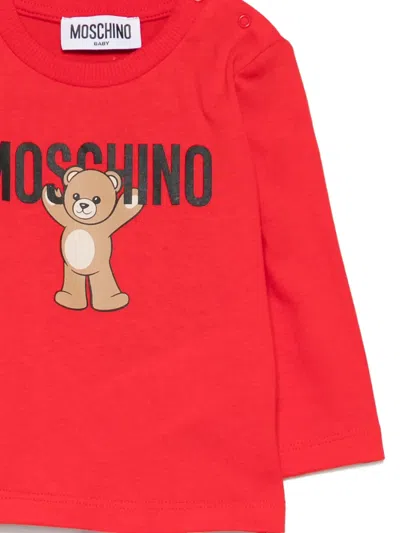 Moschino Teddy Bear-print Long-sleeves Top In Red