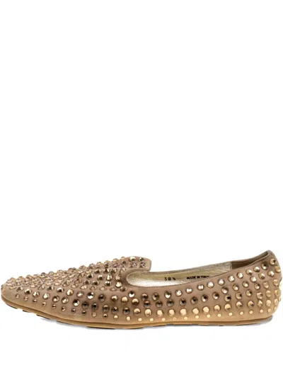 Pre-owned Jimmy Choo Crystal-embellishment Suede Slippers In Neutral