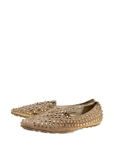 Pre-owned Jimmy Choo Crystal-embellishment Suede Slippers In Neutral