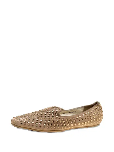 Pre-owned Jimmy Choo Crystal-embellishment Suede Slippers In Neutral