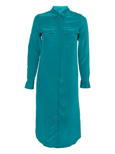 Pre-owned Equipment Silk Pockets Maxi Dress In Blue