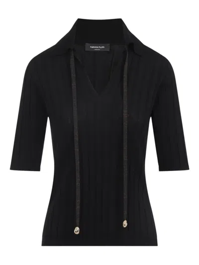 Fabiana Filippi Wool Polo Metal Beads In Black