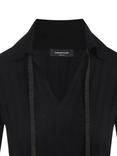 Fabiana Filippi Wool Polo Metal Beads In Black
