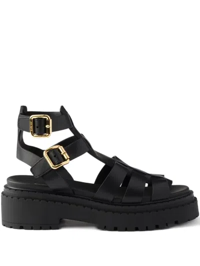 Prada Women's Leather Sandals With Ankle Straps