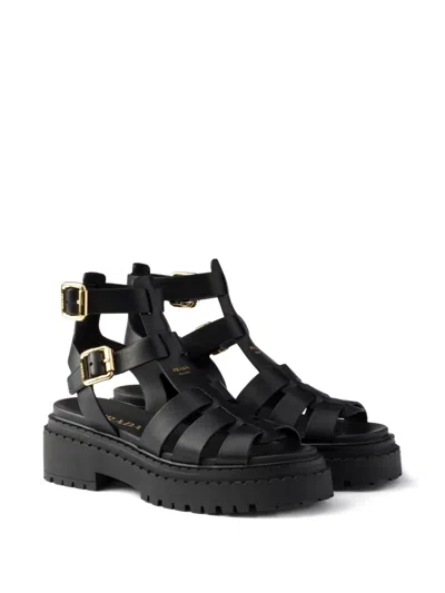 Prada Women's Leather Sandals With Ankle Straps