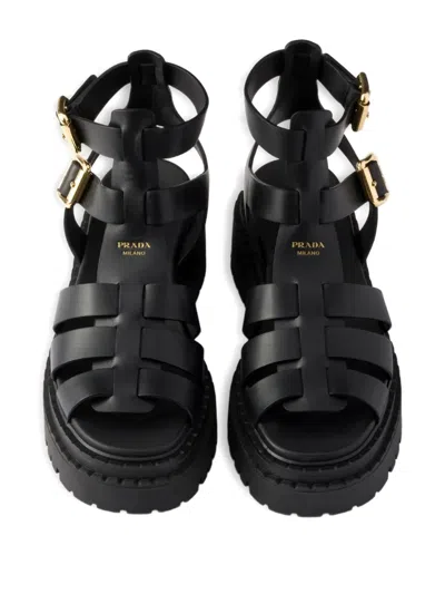 Prada Women's Leather Sandals With Ankle Straps