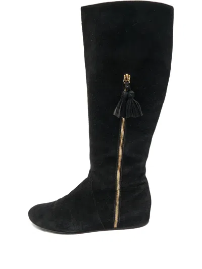 Pre-owned Stuart Weitzman Tassel-detal Suede Boots In Black