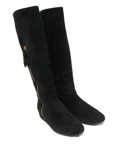 Pre-owned Stuart Weitzman Tassel-detal Suede Boots In Black