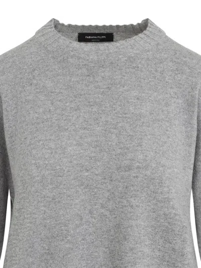Fabiana Filippi Wool-cashmere Blend Sweater With Ribbed Hem In Gray