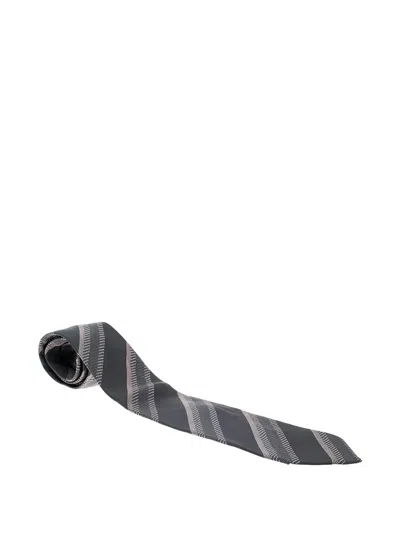 Pre-owned Giorgio Armani Striped Silk Tie In Black