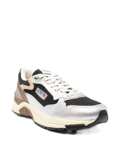 Autry Hyperway Metallic Leather Mesh Sneakers In Neutral
