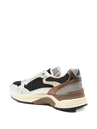 Autry Hyperway Metallic Leather Mesh Sneakers In Neutral