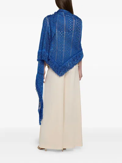 Simona Corsellini Fringed Lace-knit Poncho In Blue