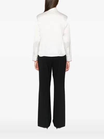 Vince Tipped Slim Silk Long-sleeve Blouse In White
