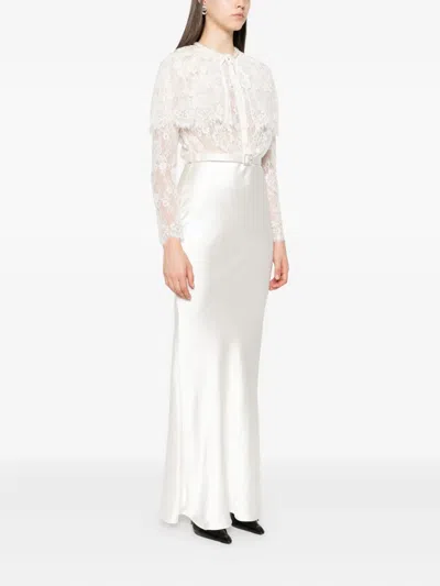 Self-portrait Caped Lace And Satin Maxi Dress In White