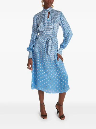 Temperley London Cowrie Print Tie-neck Midi Dress In Blue