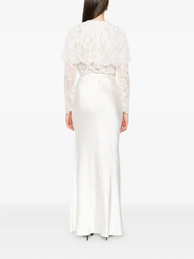 Self-portrait Caped Lace And Satin Maxi Dress In White