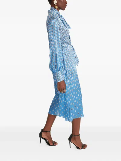 Temperley London Cowrie Print Tie-neck Midi Dress In Blue