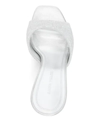 Amina Muaddi Lupita Crystal 95 Silver Satin In Multi