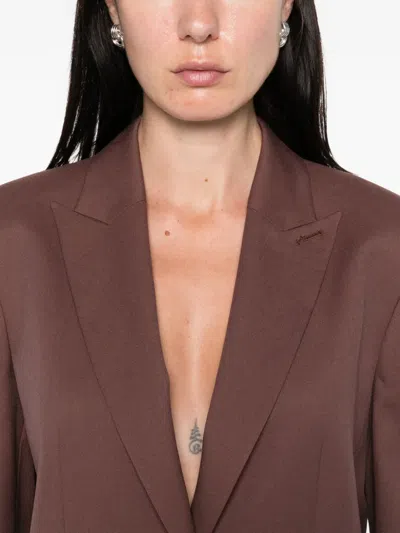 Hugo Boss Rose-embellished Blazer In Brown