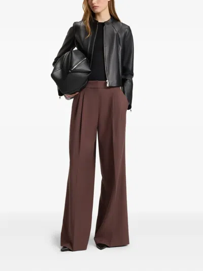 Hugo Boss Relaxed-fit Pants In Stretch Fabric With Wrap Effect In Brown