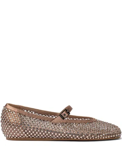 Le Silla Crystal-embellished Satin Ballet Flats In Brown