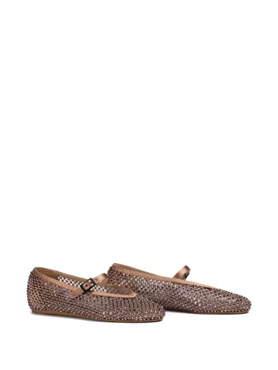 Le Silla Crystal-embellished Satin Ballet Flats In Brown