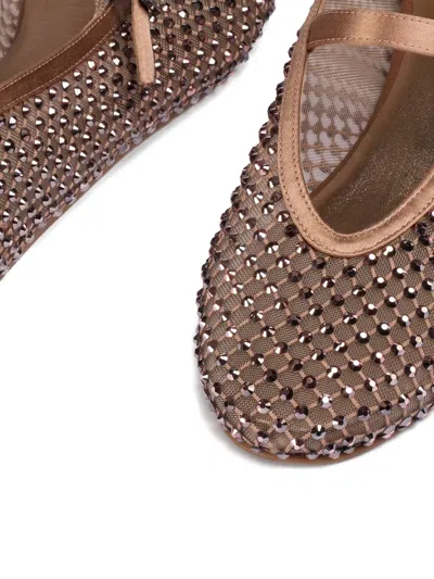 Le Silla Crystal-embellished Satin Ballet Flats In Brown