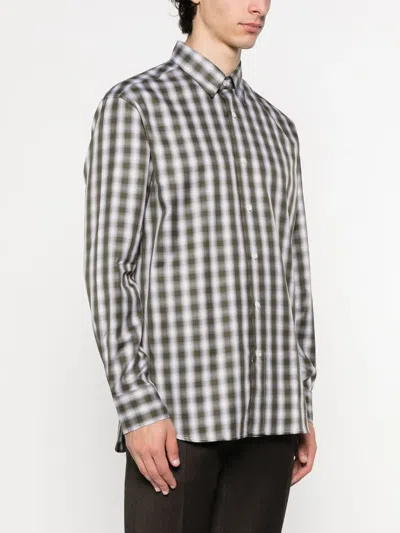 Brioni Checked Shirt In Gray