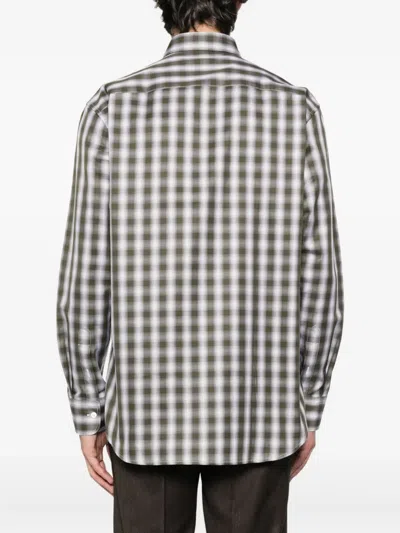 Brioni Checked Shirt In Gray