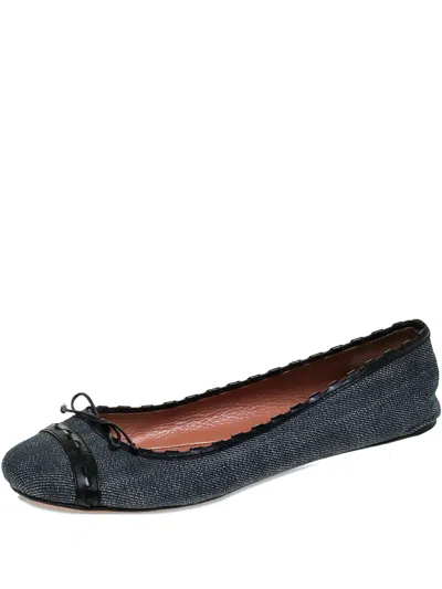 Pre-owned Alaïa Denim Leather-trim Ballet Flats In Blue