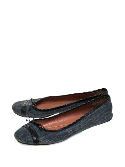 Pre-owned Alaïa Denim Leather-trim Ballet Flats In Blue