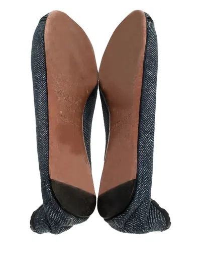 Pre-owned Alaïa Denim Leather-trim Ballet Flats In Blue