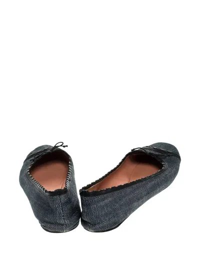 Pre-owned Alaïa Denim Leather-trim Ballet Flats In Blue