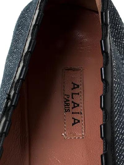 Pre-owned Alaïa Denim Leather-trim Ballet Flats In Blue