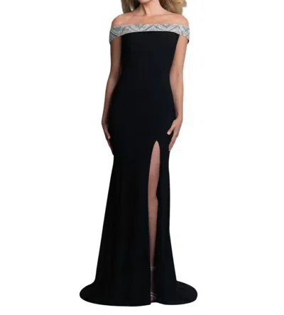 Saboroma Illusion Off-the-shoulder Gown With Slit In Black