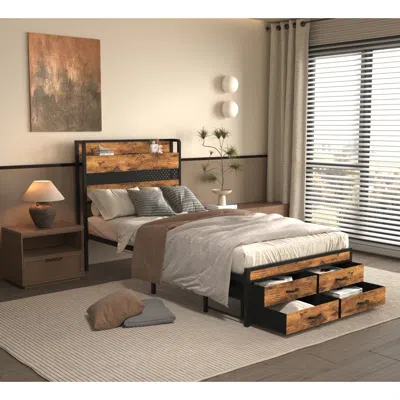 Streamdale Furniture Streamdale Twin Bed Frame With Storage, Black Metal Platform
