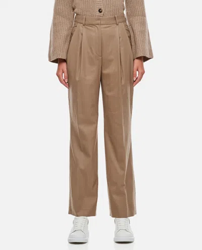 Loulou Studio Solo Light Flannel Twill Wide-leg Trousers In Brown